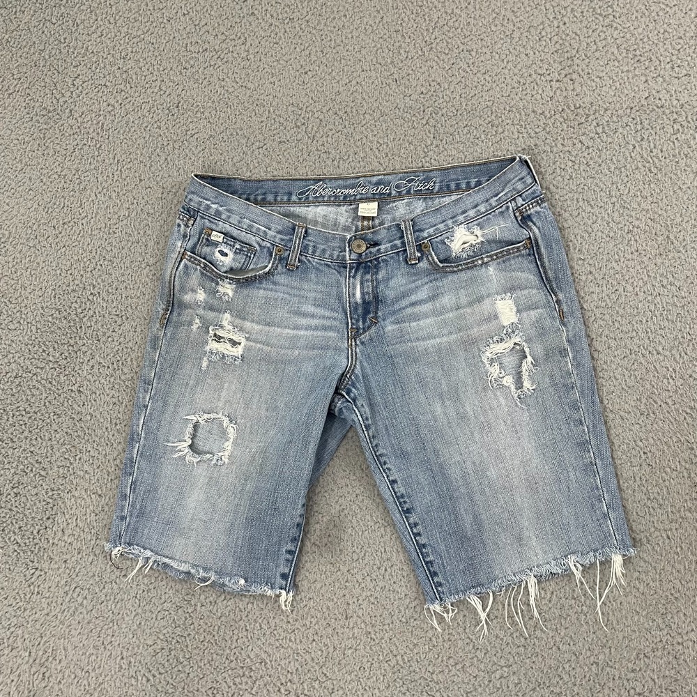 VTG Abercrombie & Fitch Jean Shorts 6 Light Wash Distressed Cut Off Bermuda Y2K